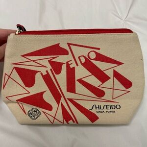 Shiseido Red and Cream Canvas Toiletry Bag